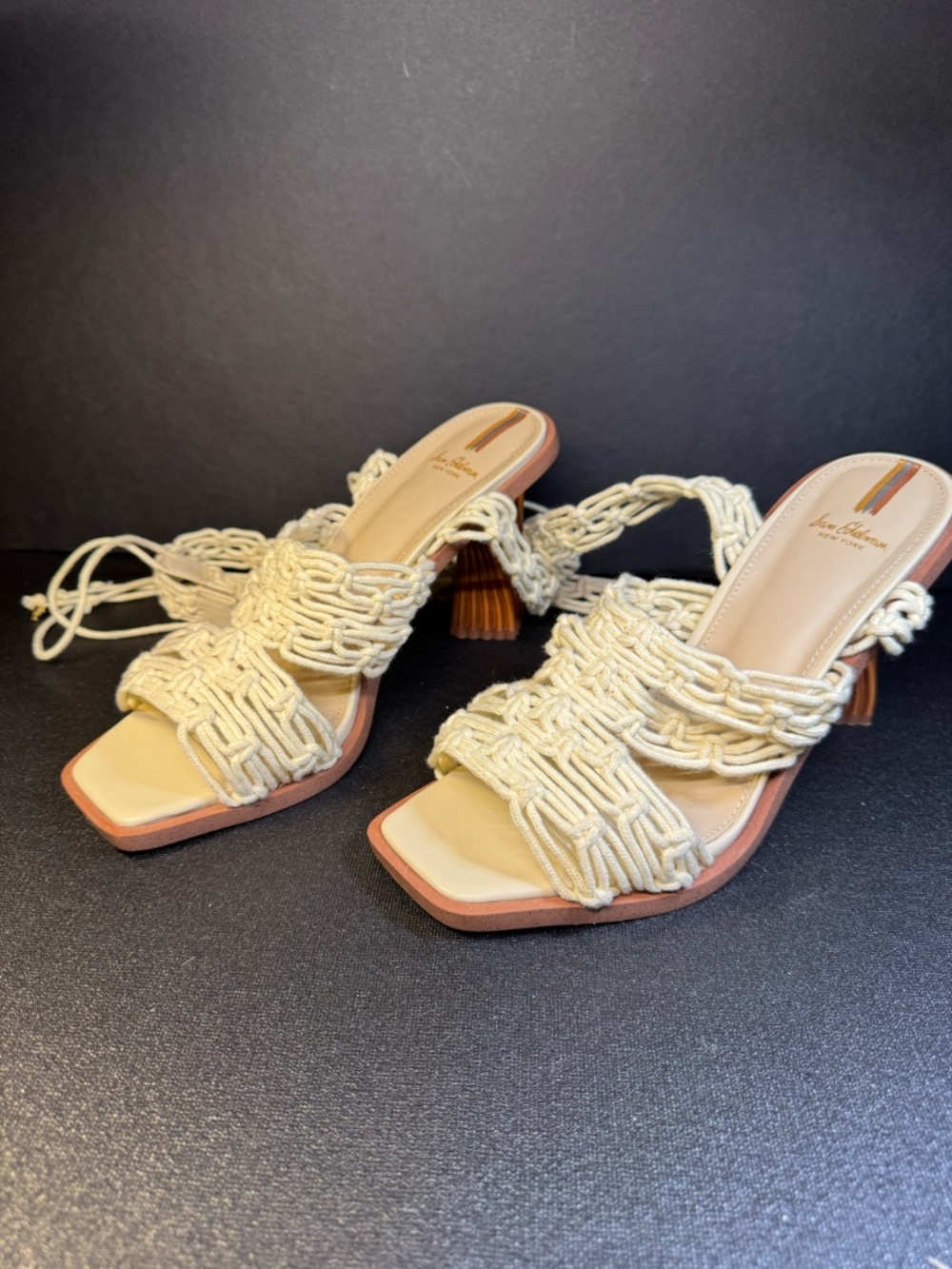Sam Edelman Macramé Statement Heeled Sandals Size 8.5 Ivory Lace-Up Harleigh - Picture 6 of 16